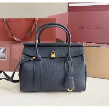 Loro Piana Loom Top Handle bag L25 in Grained Calfskin Leather Dark Royal Blue 2025 0925 (XLU-250925080)
