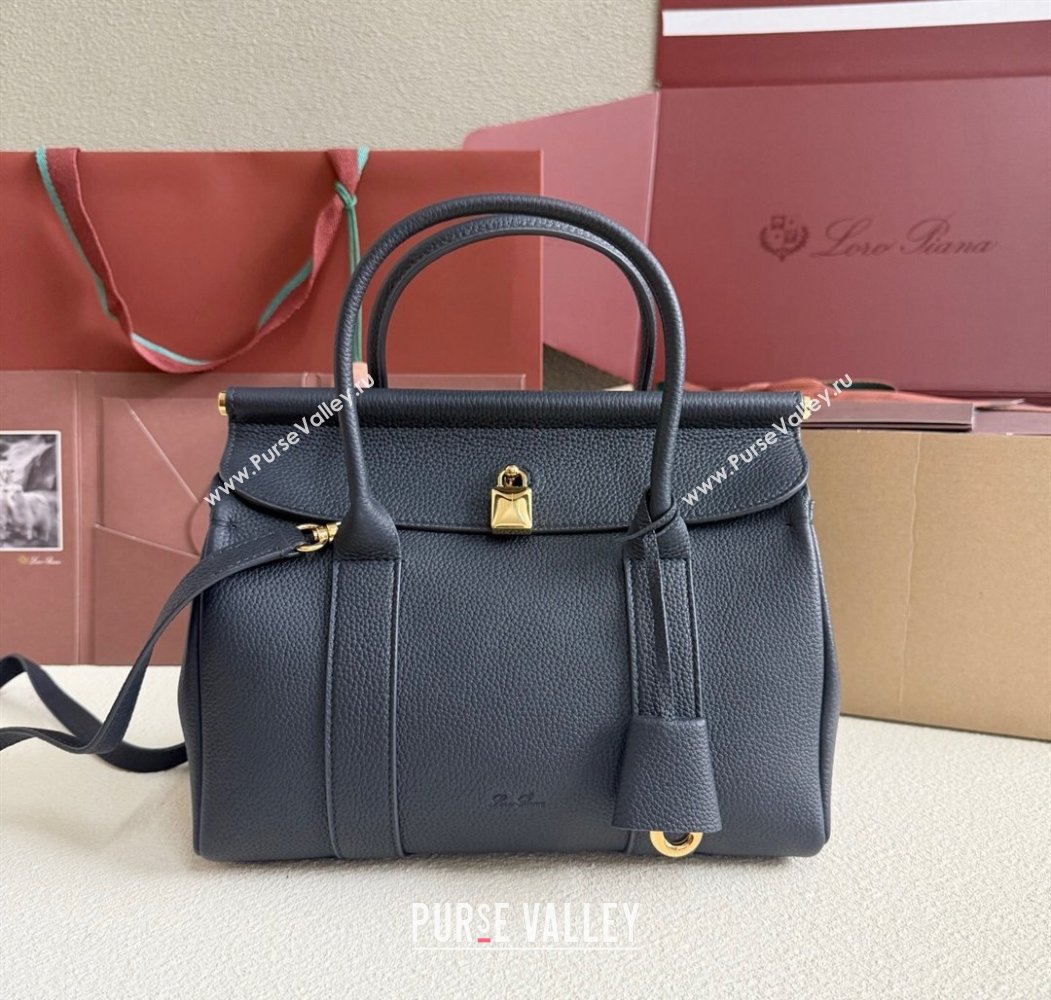 Loro Piana Loom Top Handle bag L25 in Grained Calfskin Leather Dark Royal Blue 2025 0925 (XLU-250925080)