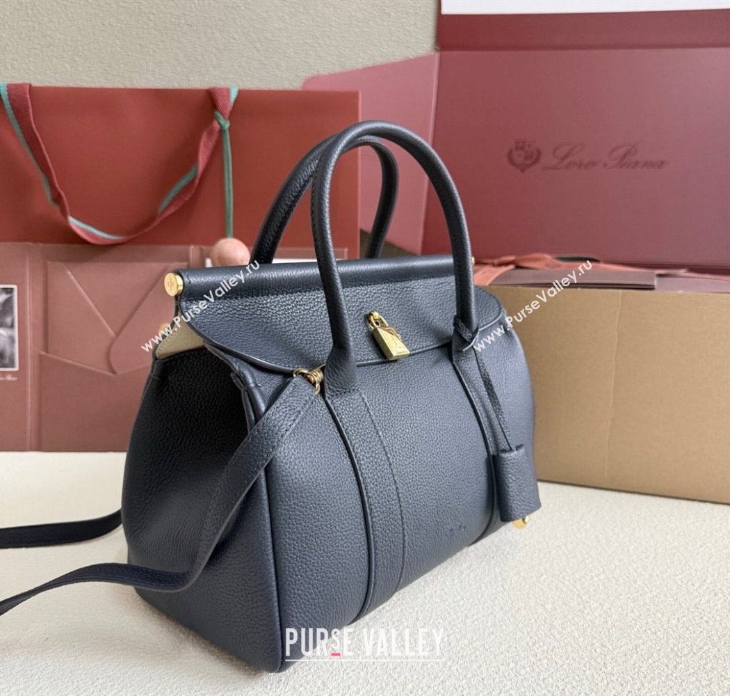 Loro Piana Loom Top Handle bag L25 in Grained Calfskin Leather Dark Royal Blue 2025 0925 (XLU-250925080)