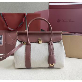 Loro Piana Loom Top Handle bag L25 in Canvas and Calfskin Leather Caramel Brown 2025 0925 (TZ-250925081)