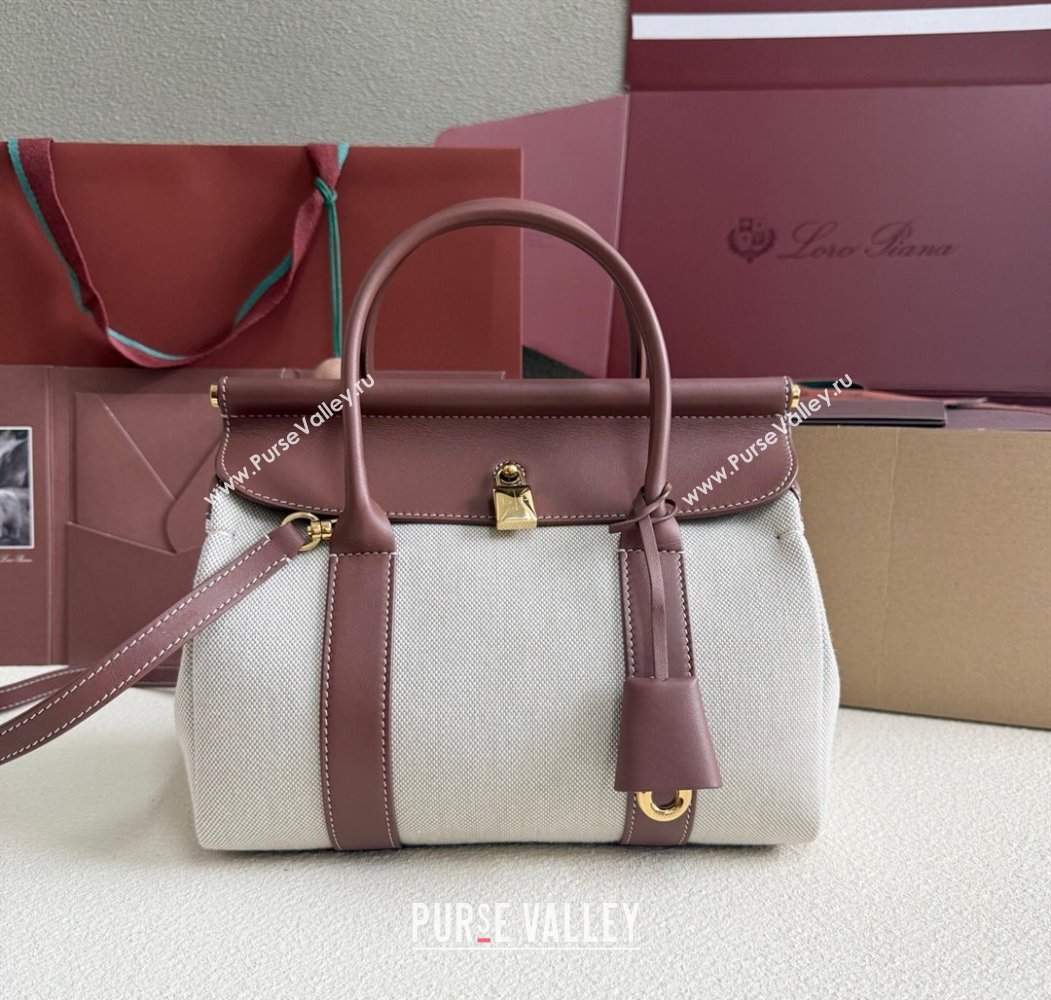 Loro Piana Loom Top Handle bag L25 in Canvas and Calfskin Leather Caramel Brown 2025 0925 (TZ-250925081)