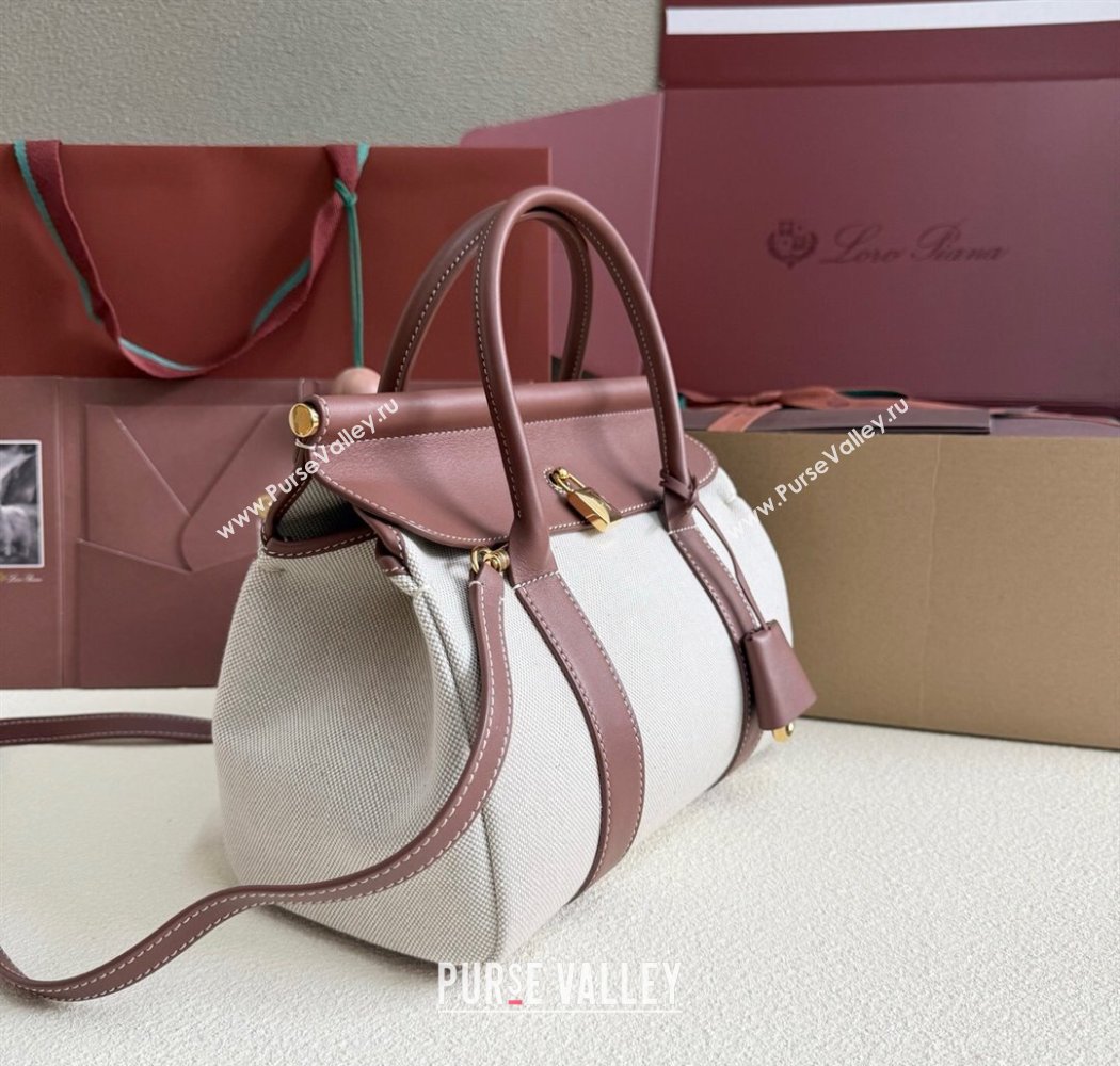 Loro Piana Loom Top Handle bag L25 in Canvas and Calfskin Leather Caramel Brown 2025 0925 (TZ-250925081)
