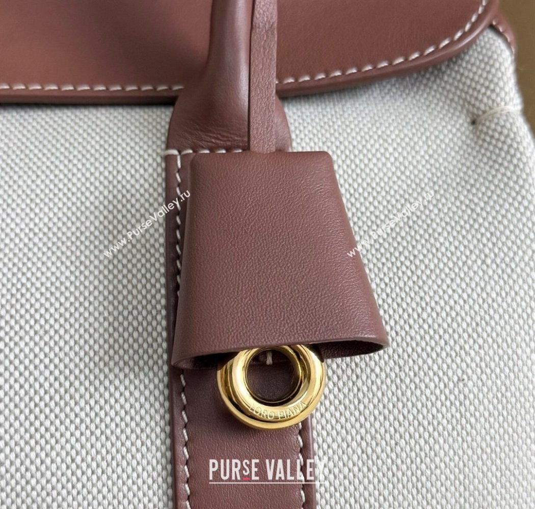 Loro Piana Loom Top Handle bag L25 in Canvas and Calfskin Leather Caramel Brown 2025 0925 (TZ-250925081)