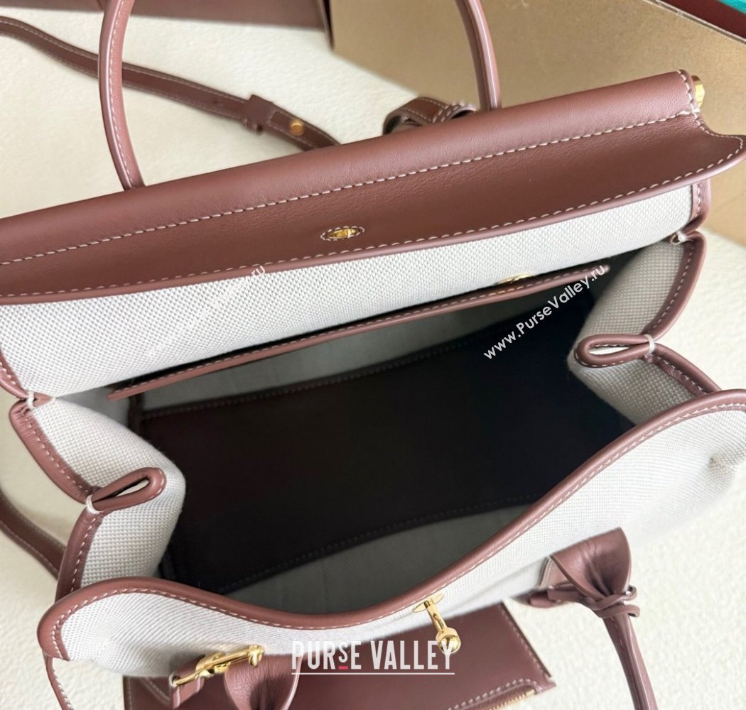 Loro Piana Loom Top Handle bag L25 in Canvas and Calfskin Leather Caramel Brown 2025 0925 (TZ-250925081)