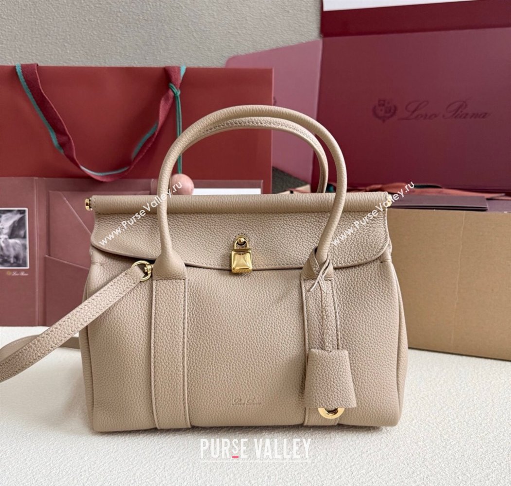 Loro Piana Loom Top Handle bag L25 in Grained Calfskin Leather Beige Grey 2025 0925 (XLU-250925082)