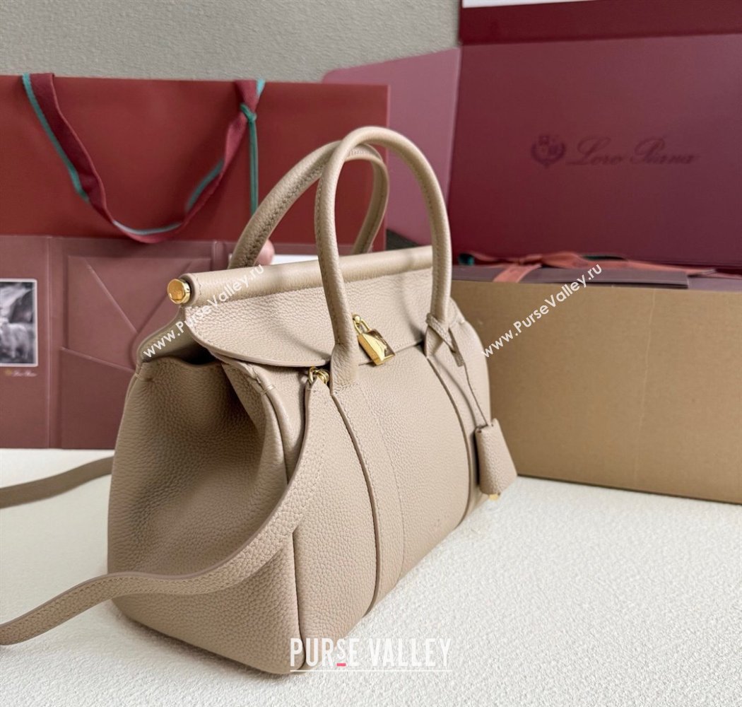 Loro Piana Loom Top Handle bag L25 in Grained Calfskin Leather Beige Grey 2025 0925 (XLU-250925082)