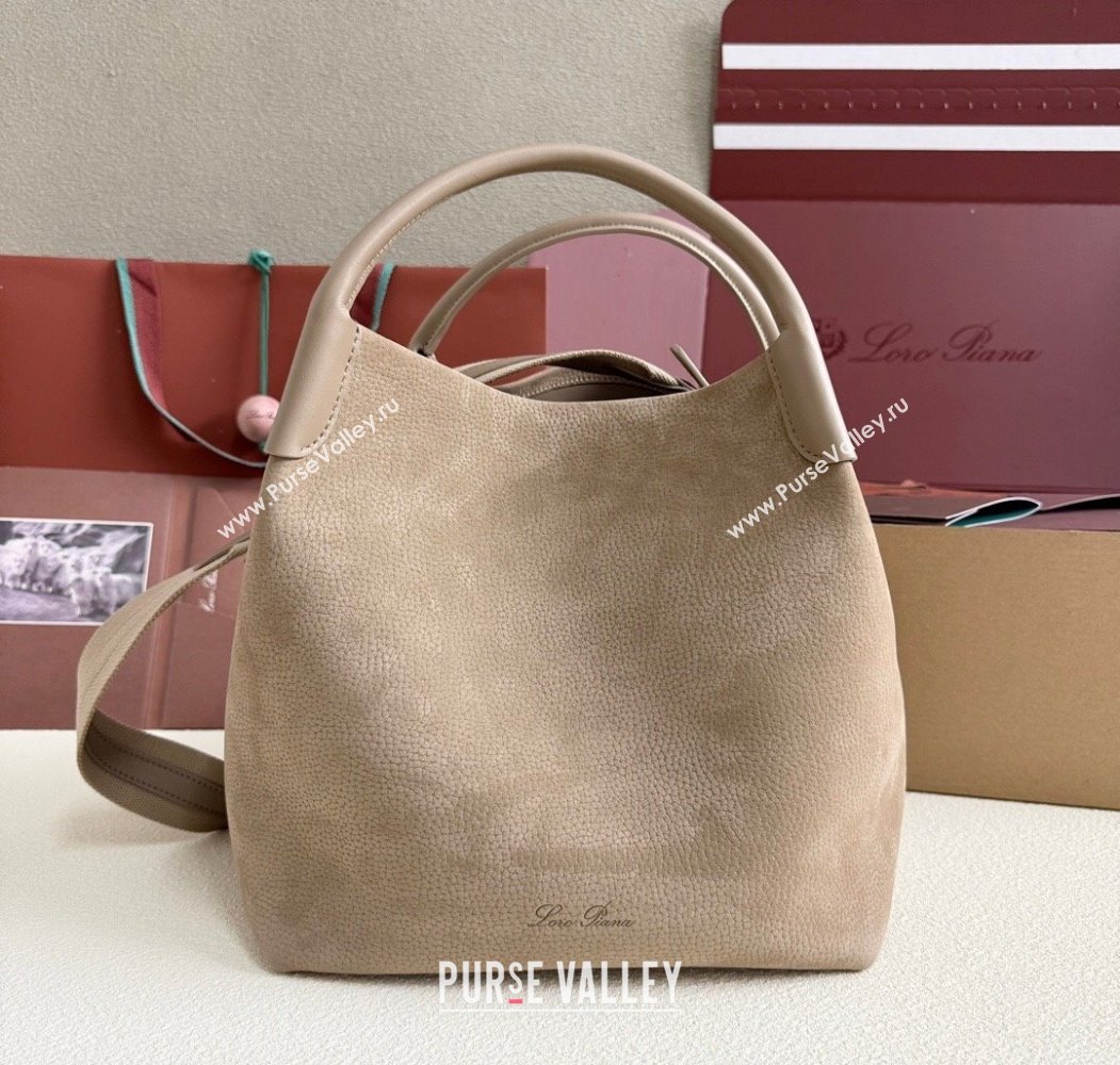 Loro Piana Large Bale Bucket Bag in Grained Nubuck Grey 2025 0925 (XLU-250925052)