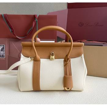 Loro Piana Loom Top Handle bag L25 in Grained Calfskin Leather White/Brown 2025 0925 (XLU-250925083)