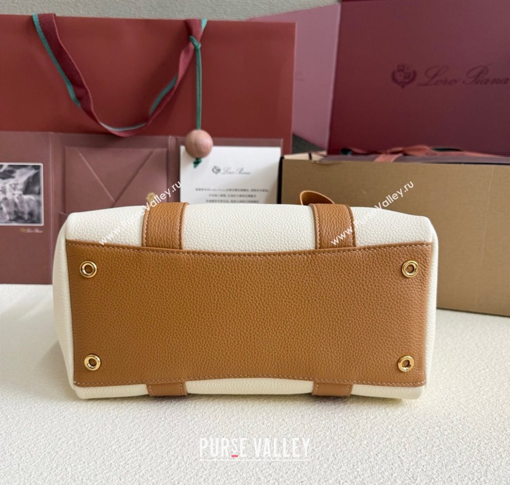 Loro Piana Loom Top Handle bag L25 in Grained Calfskin Leather White/Brown 2025 0925 (XLU-250925083)