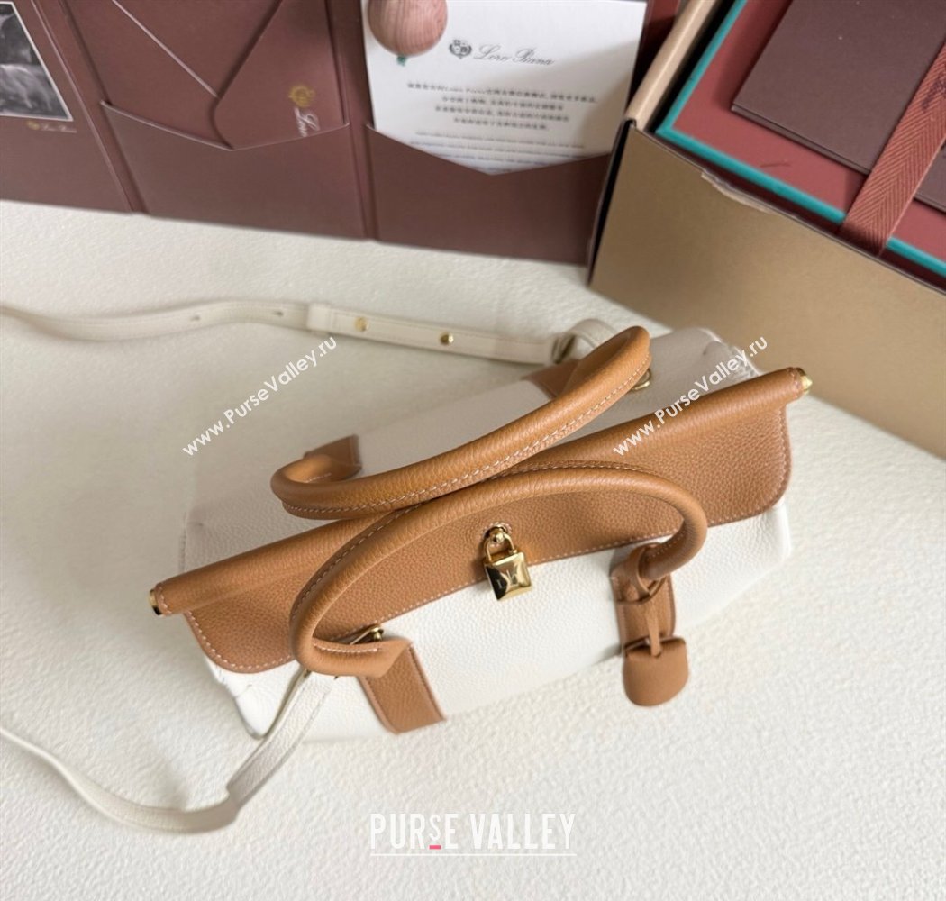 Loro Piana Loom Top Handle bag L25 in Grained Calfskin Leather White/Brown 2025 0925 (XLU-250925083)