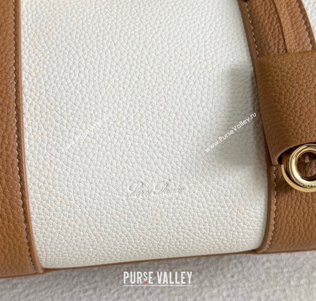 Loro Piana Loom Top Handle bag L25 in Grained Calfskin Leather White/Brown 2025 0925 (XLU-250925083)