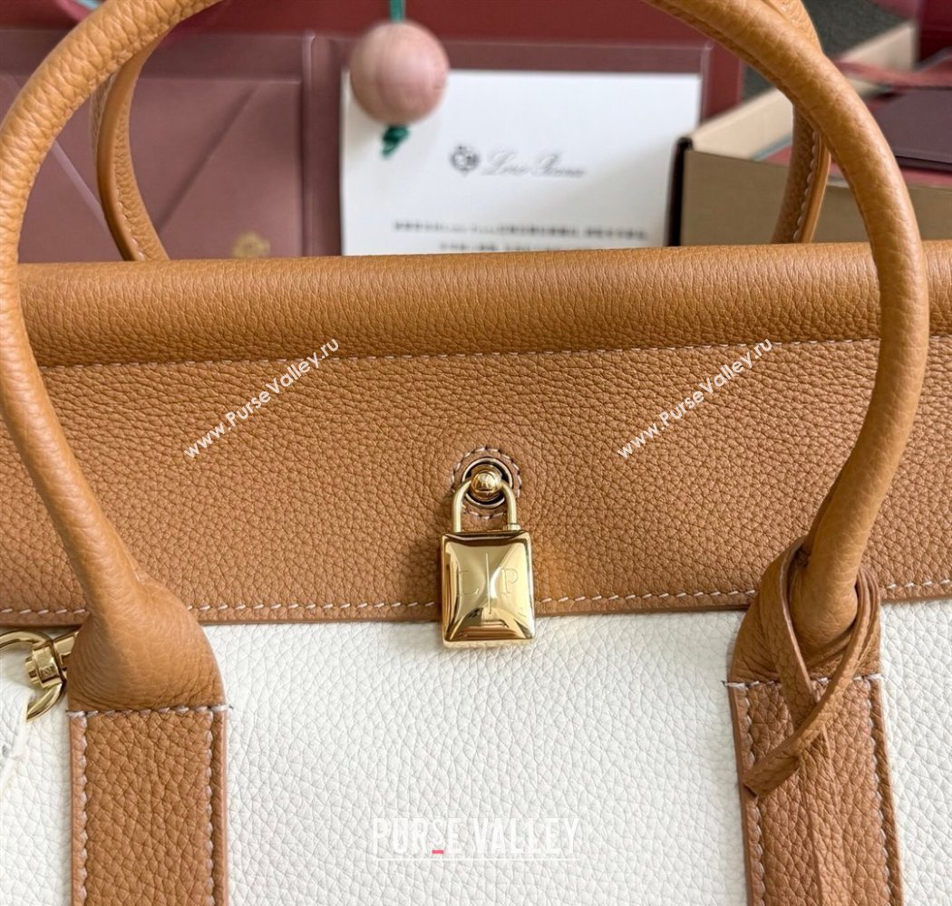 Loro Piana Loom Top Handle bag L25 in Grained Calfskin Leather White/Brown 2025 0925 (XLU-250925083)