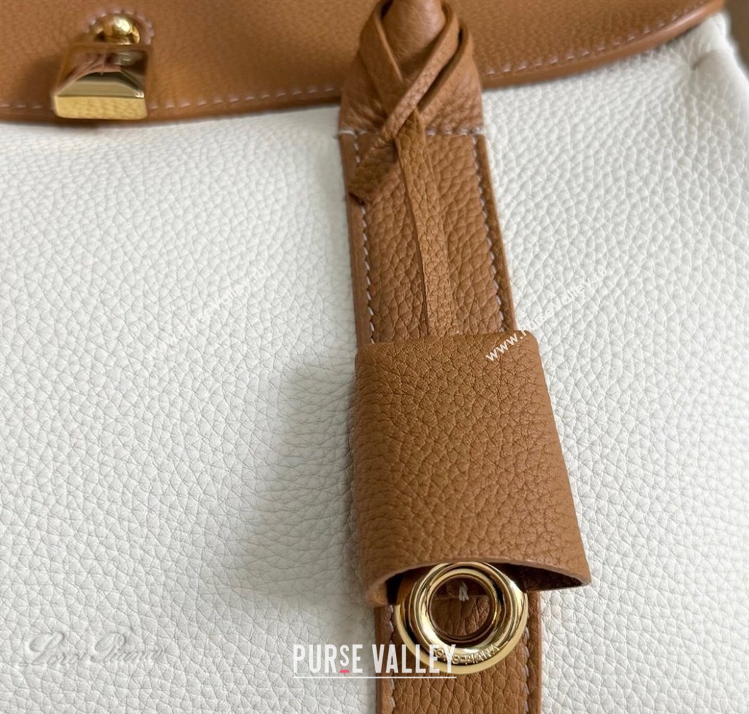 Loro Piana Loom Top Handle bag L25 in Grained Calfskin Leather White/Brown 2025 0925 (XLU-250925083)