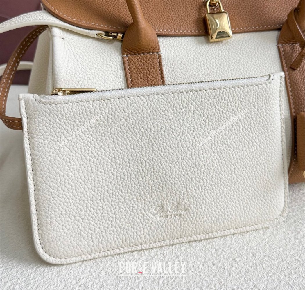 Loro Piana Loom Top Handle bag L25 in Grained Calfskin Leather White/Brown 2025 0925 (XLU-250925083)