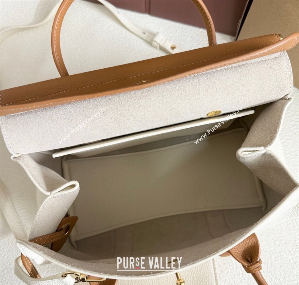 Loro Piana Loom Top Handle bag L25 in Grained Calfskin Leather White/Brown 2025 0925 (XLU-250925083)