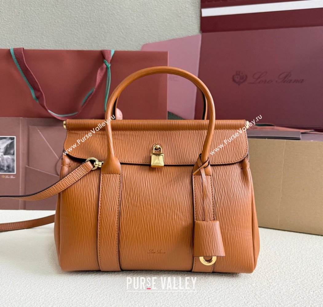 Loro Piana Loom Top Handle bag L25 in Textured Calfskin Leather Brown 2025 0925 (XLU-250925084)