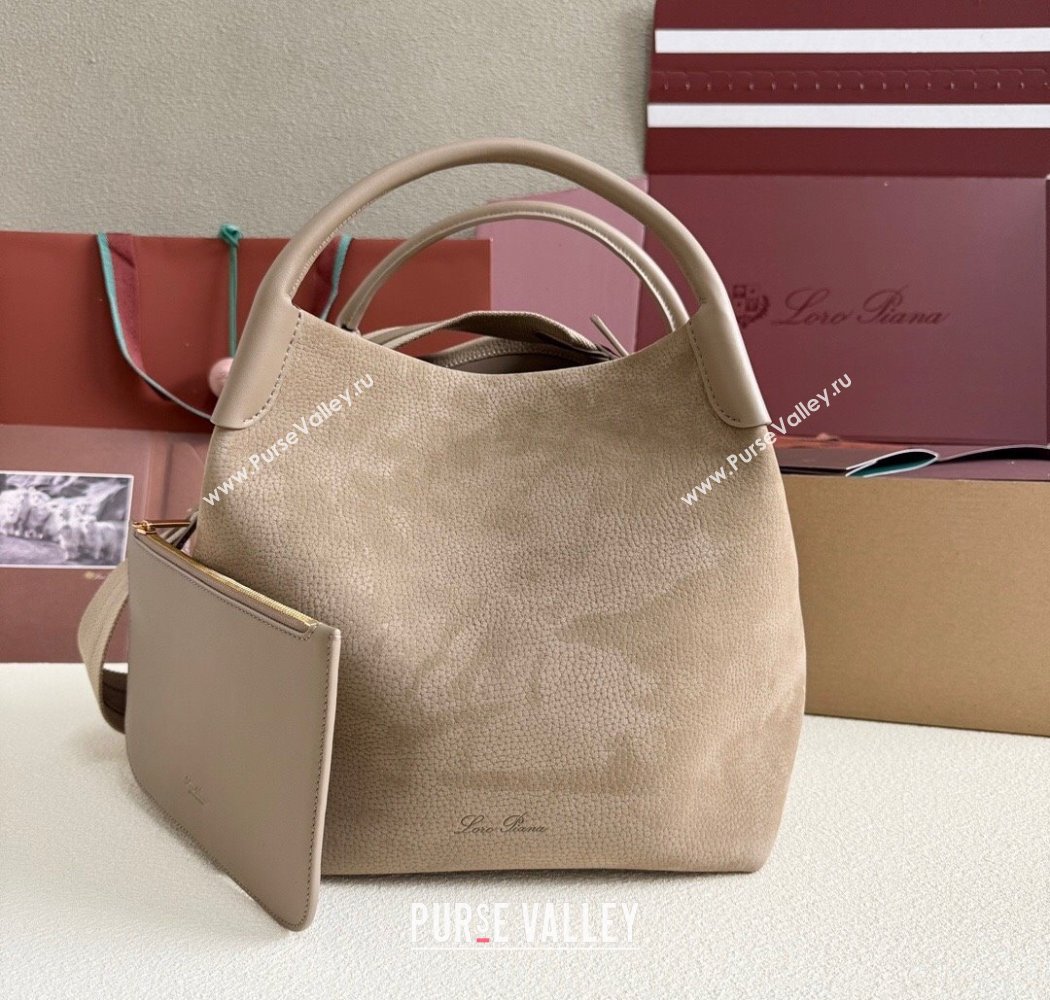 Loro Piana Large Bale Bucket Bag in Grained Nubuck Grey 2025 0925 (XLU-250925052)