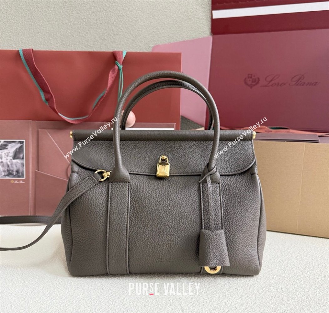 Loro Piana Loom Top Handle bag L25 in Grained Calfskin Leather Grey 2025 0925 (XLU-250925085)