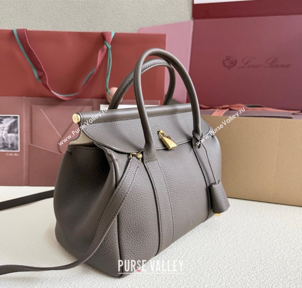 Loro Piana Loom Top Handle bag L25 in Grained Calfskin Leather Grey 2025 0925 (XLU-250925085)