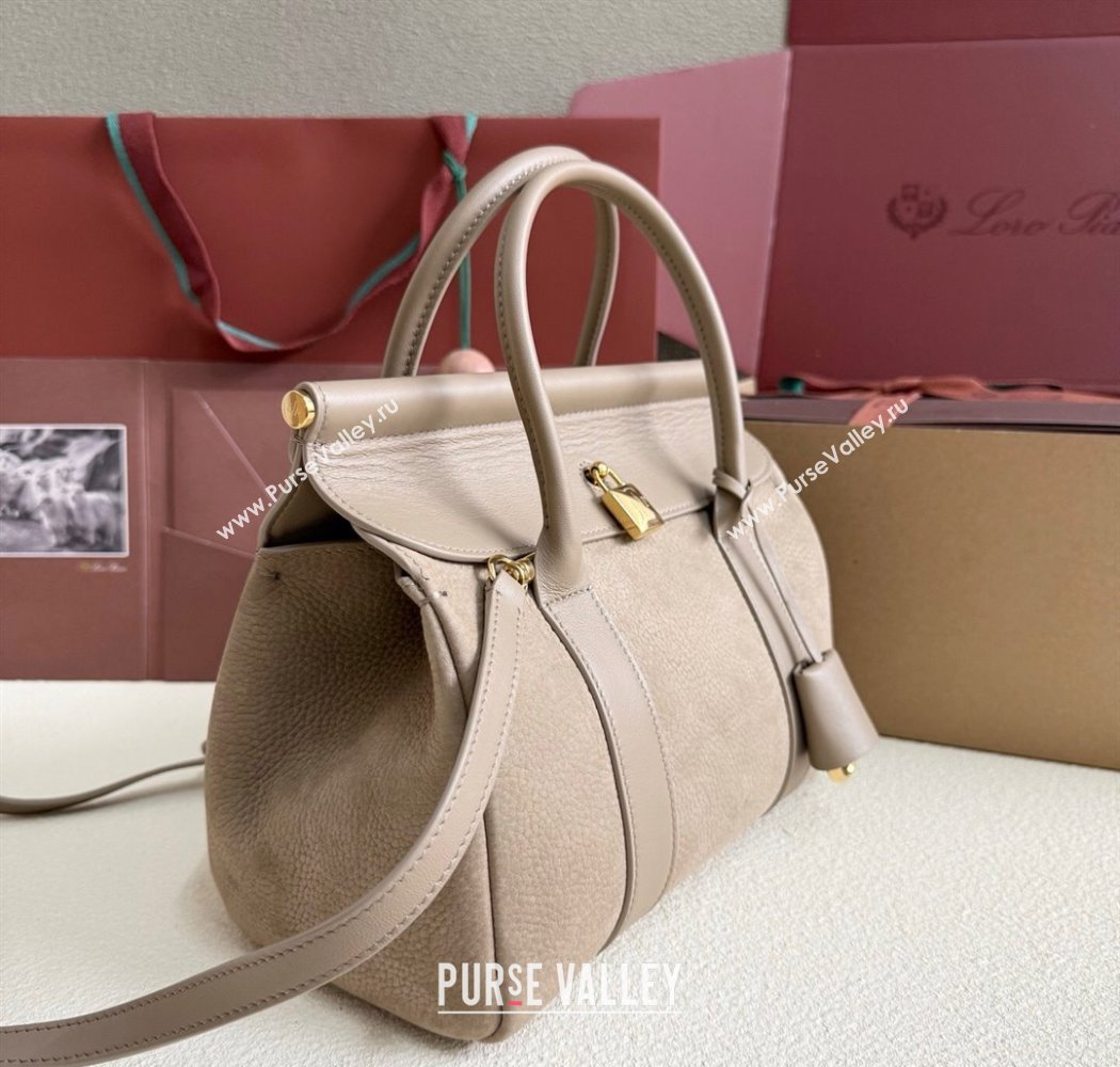 Loro Piana Loom Top Handle bag L25 in Nubuck and Calfskin Leather Taupe 2025 0925 (XLU-250925087)