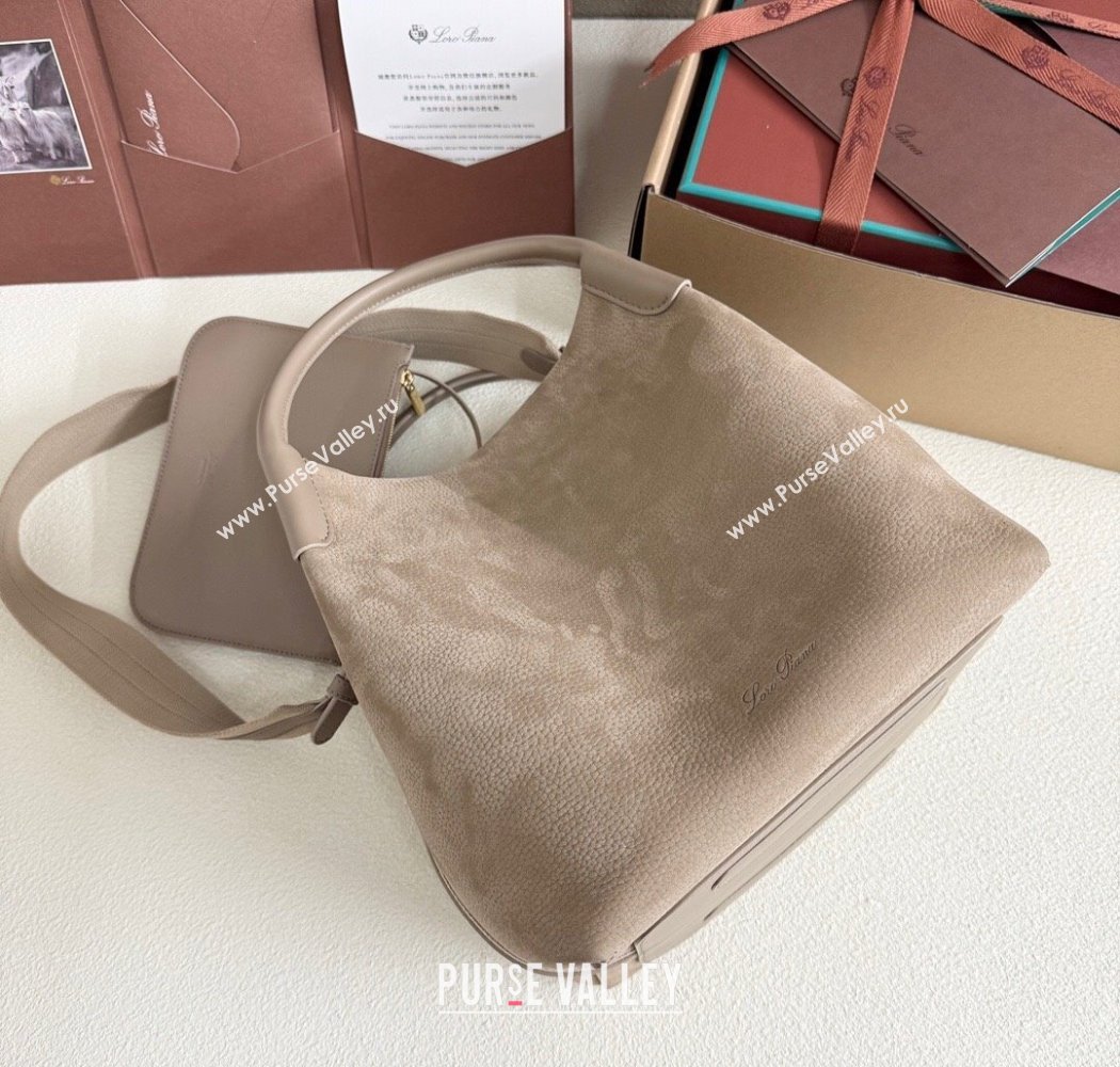 Loro Piana Large Bale Bucket Bag in Grained Nubuck Grey 2025 0925 (XLU-250925052)