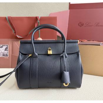 Loro Piana Loom Top Handle bag L25 in Textured Calfskin Leather Dark Blue 2025 0925 (XLU-250925088)