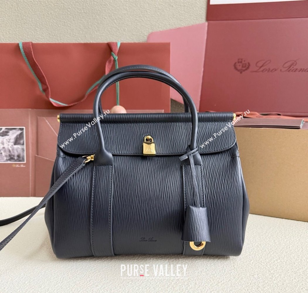 Loro Piana Loom Top Handle bag L25 in Textured Calfskin Leather Dark Blue 2025 0925 (XLU-250925088)