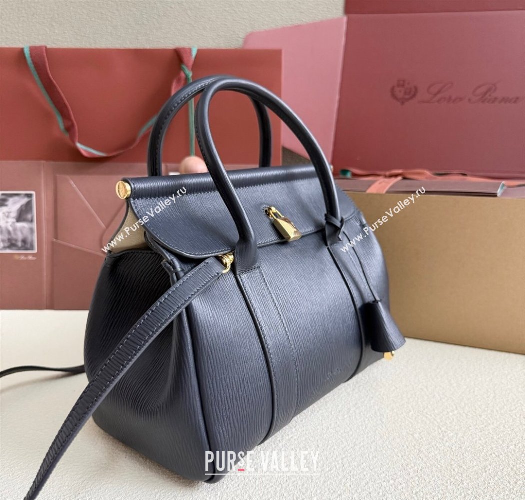 Loro Piana Loom Top Handle bag L25 in Textured Calfskin Leather Dark Blue 2025 0925 (XLU-250925088)