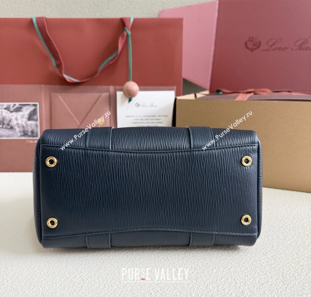 Loro Piana Loom Top Handle bag L25 in Textured Calfskin Leather Dark Blue 2025 0925 (XLU-250925088)