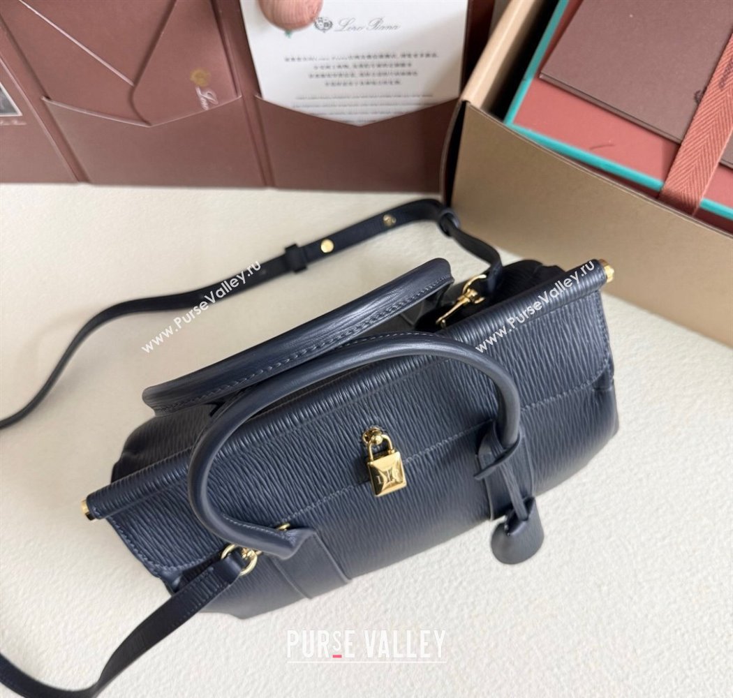 Loro Piana Loom Top Handle bag L25 in Textured Calfskin Leather Dark Blue 2025 0925 (XLU-250925088)
