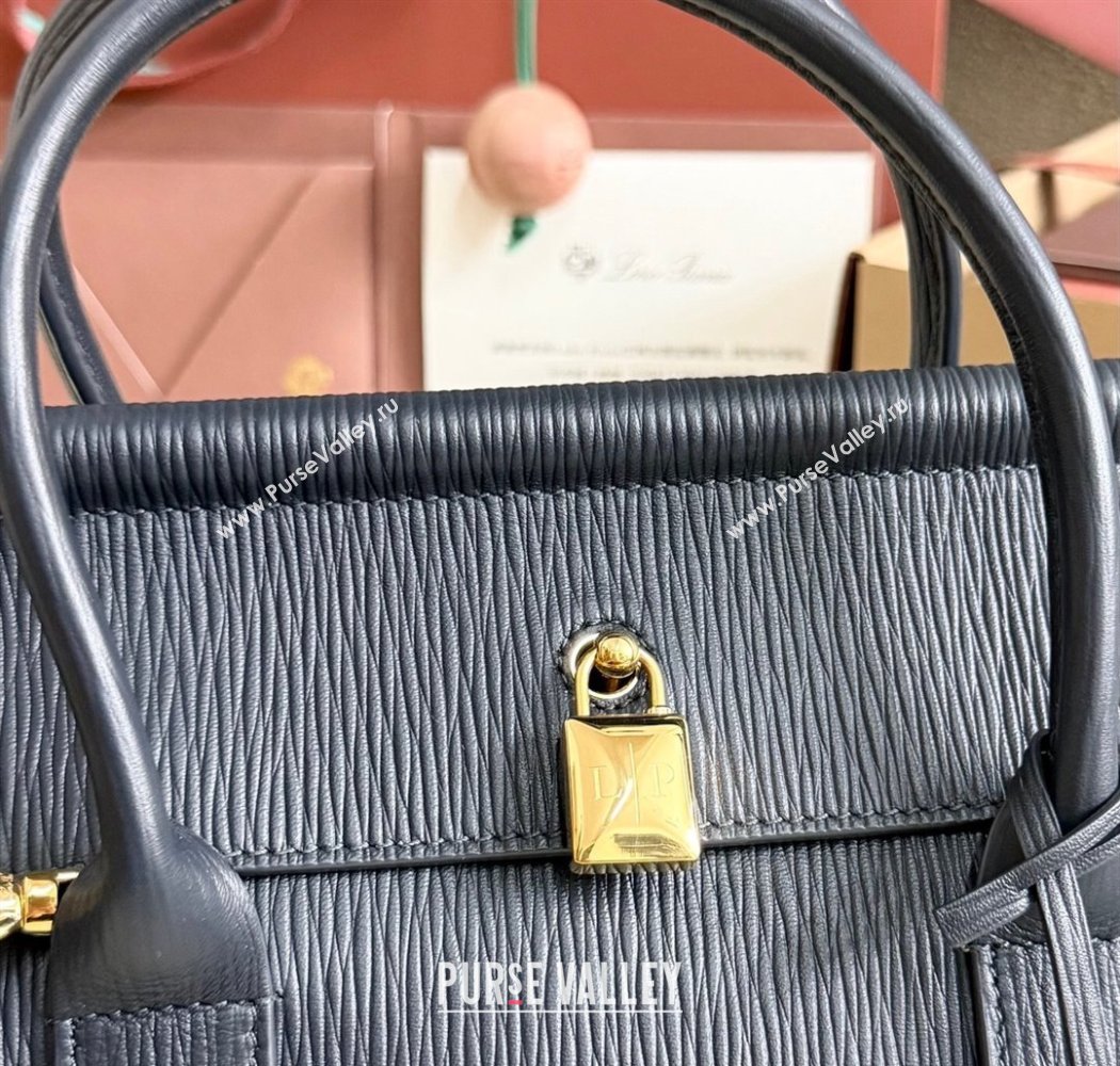 Loro Piana Loom Top Handle bag L25 in Textured Calfskin Leather Dark Blue 2025 0925 (XLU-250925088)