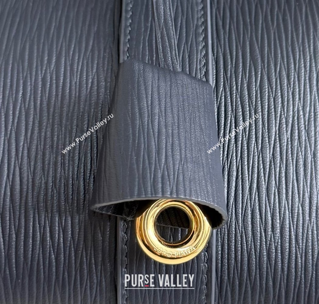 Loro Piana Loom Top Handle bag L25 in Textured Calfskin Leather Dark Blue 2025 0925 (XLU-250925088)