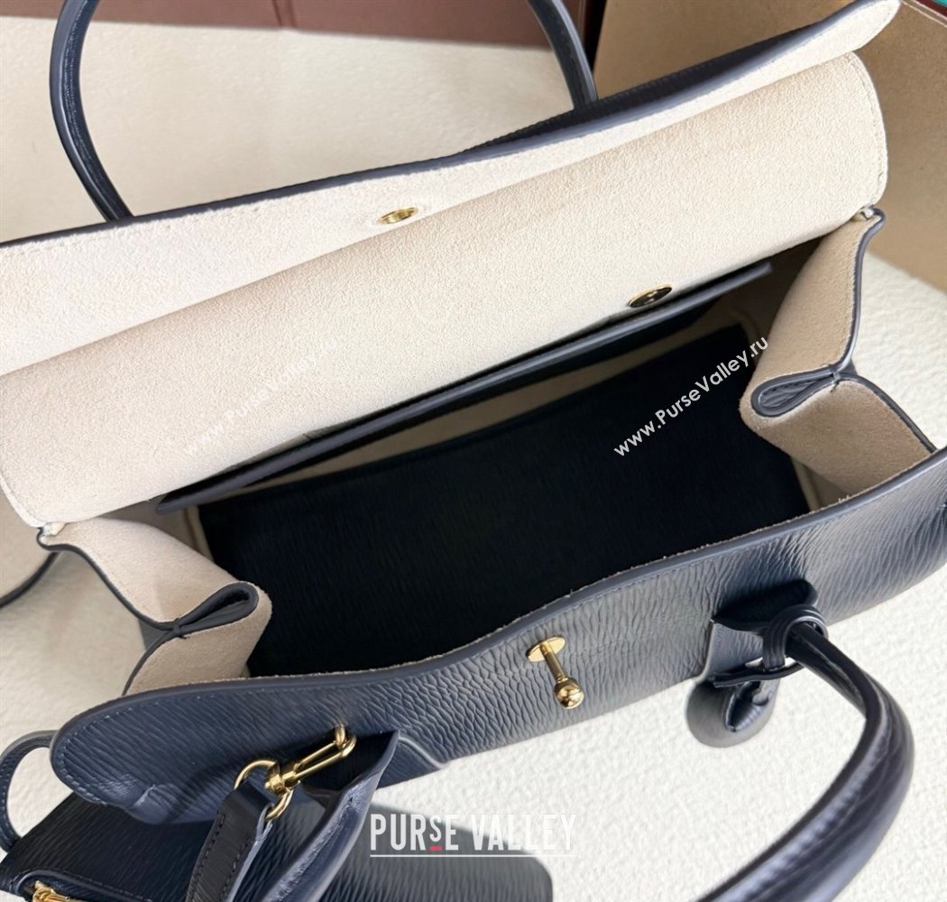 Loro Piana Loom Top Handle bag L25 in Textured Calfskin Leather Dark Blue 2025 0925 (XLU-250925088)