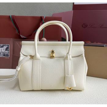Loro Piana Loom Top Handle bag L25 in Grained Calfskin Leather New White 2025 0925 (XLU-250925091)