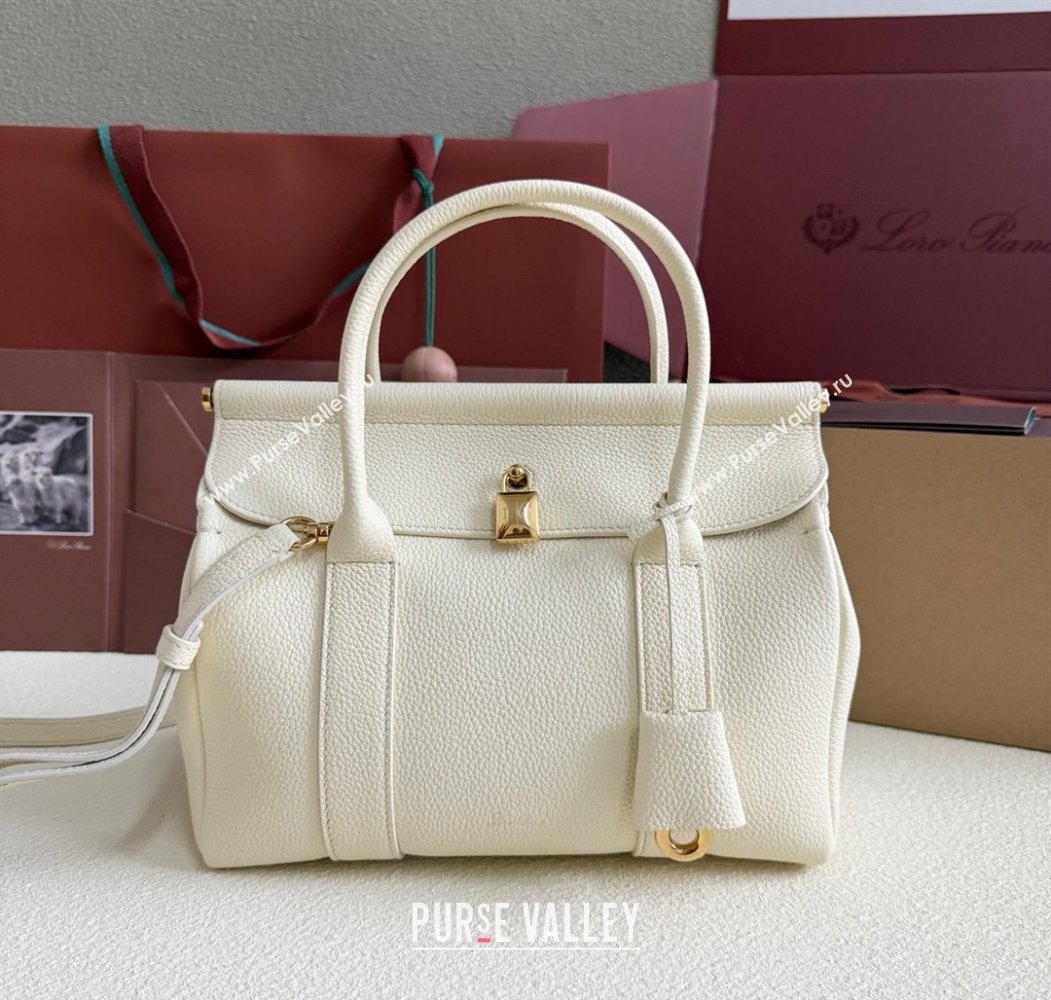 Loro Piana Loom Top Handle bag L25 in Grained Calfskin Leather New White 2025 0925 (XLU-250925091)
