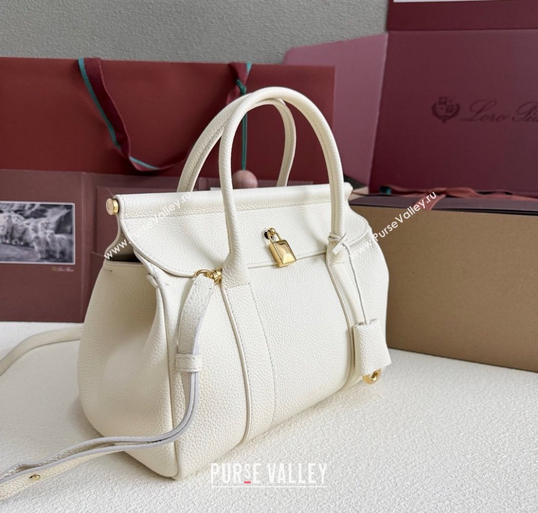 Loro Piana Loom Top Handle bag L25 in Grained Calfskin Leather New White 2025 0925 (XLU-250925091)