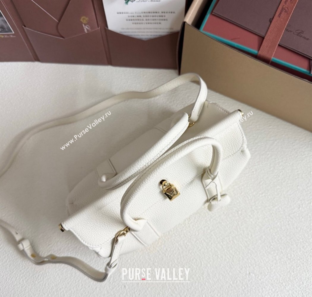 Loro Piana Loom Top Handle bag L25 in Grained Calfskin Leather New White 2025 0925 (XLU-250925091)