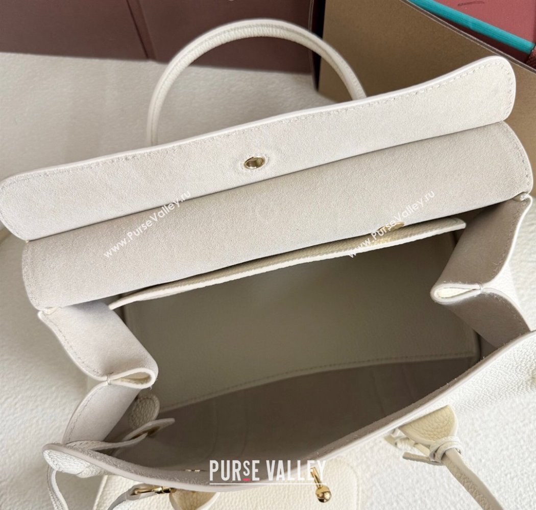 Loro Piana Loom Top Handle bag L25 in Grained Calfskin Leather New White 2025 0925 (XLU-250925091)