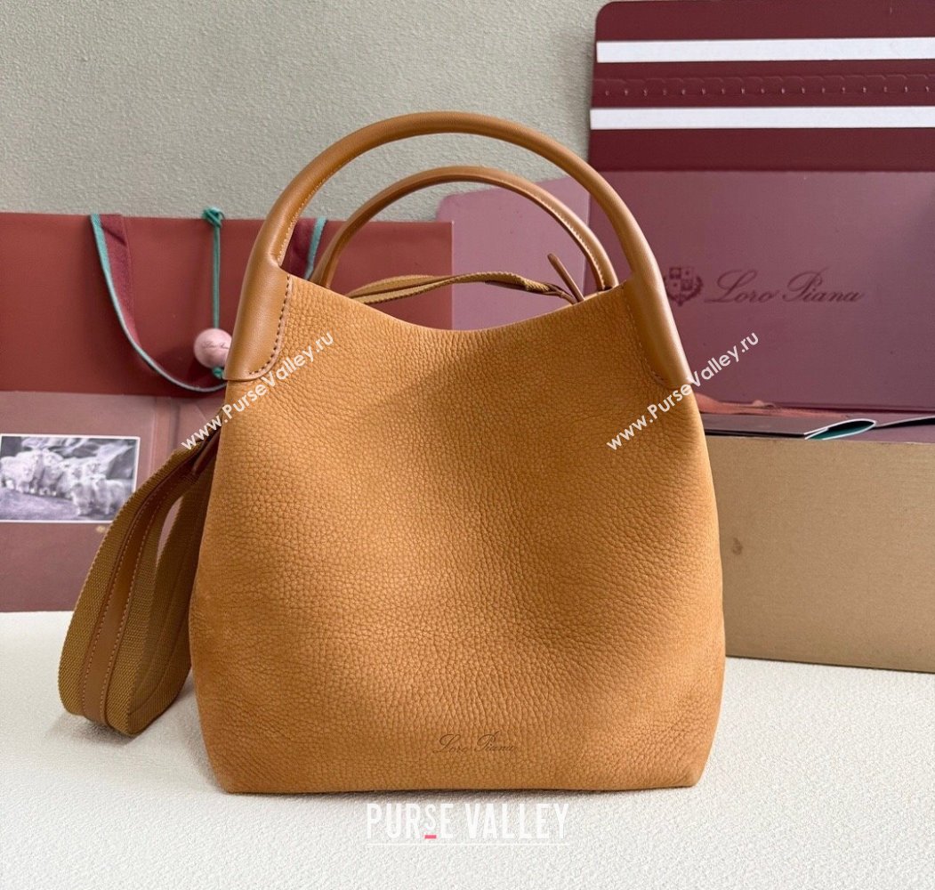Loro Piana Large Bale Bucket Bag in Grained Nubuck Brown 2025 0925 (XLU-250925053)