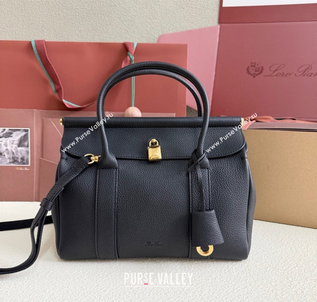 Loro Piana Loom Top Handle bag L25 in Grained Calfskin Leather Black 2025 0925 (XLU-250925092)