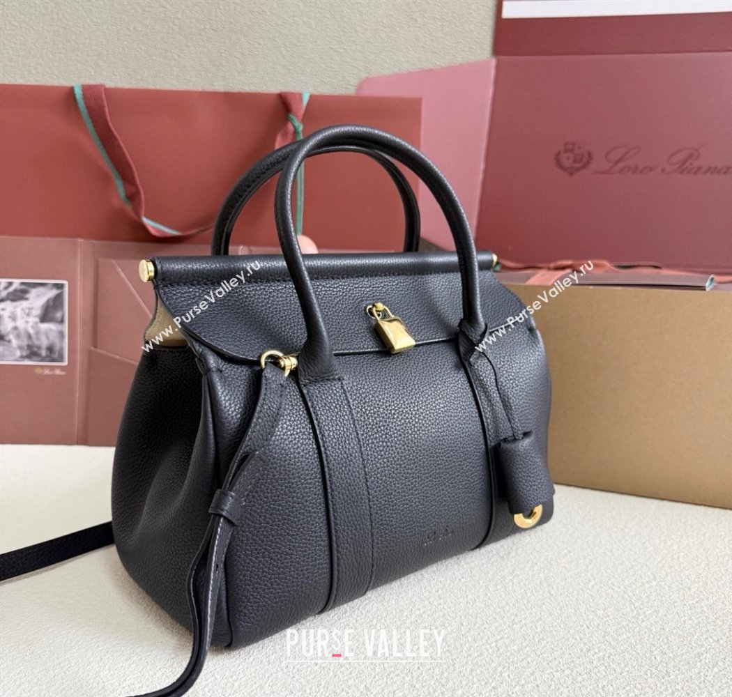 Loro Piana Loom Top Handle bag L25 in Grained Calfskin Leather Black 2025 0925 (XLU-250925092)