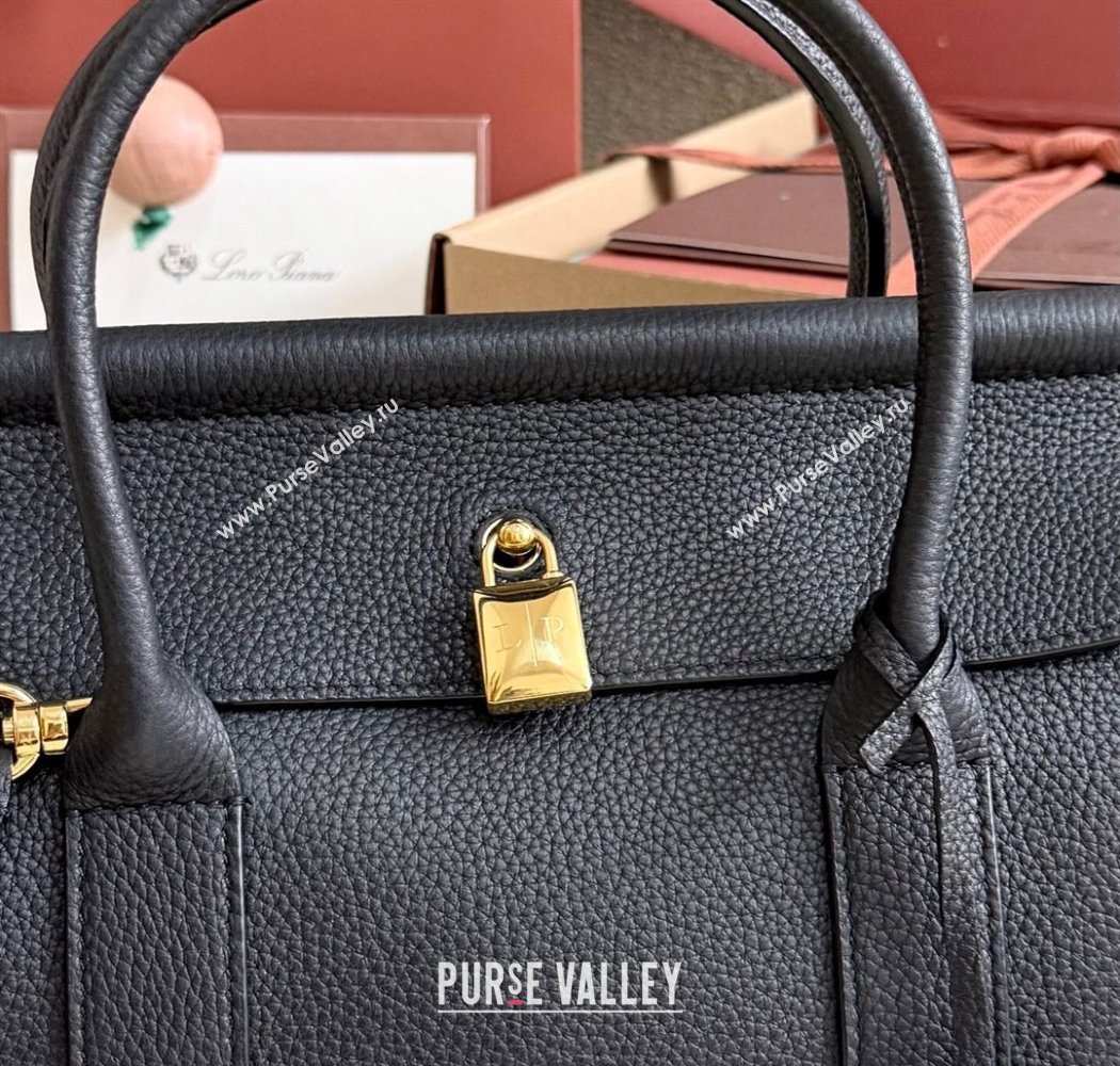 Loro Piana Loom Top Handle bag L25 in Grained Calfskin Leather Black 2025 0925 (XLU-250925092)