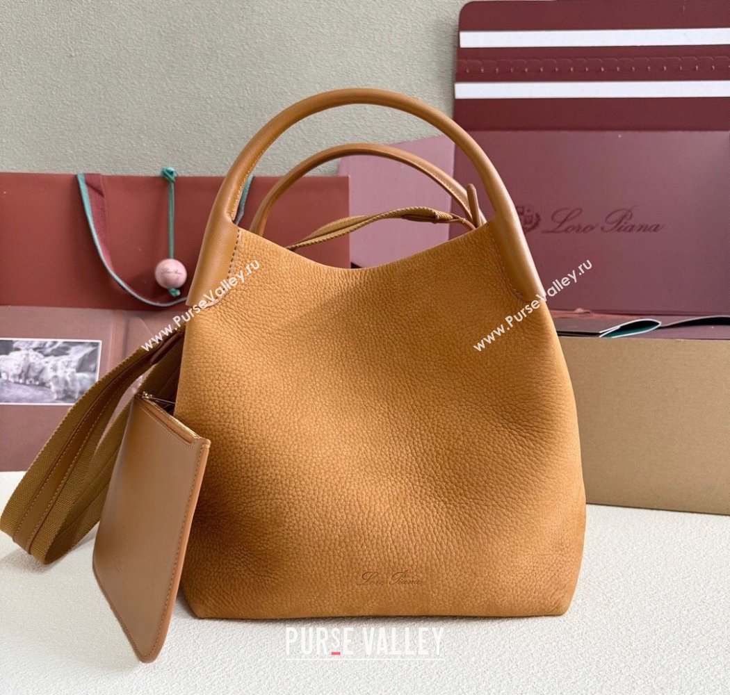 Loro Piana Large Bale Bucket Bag in Grained Nubuck Brown 2025 0925 (XLU-250925053)