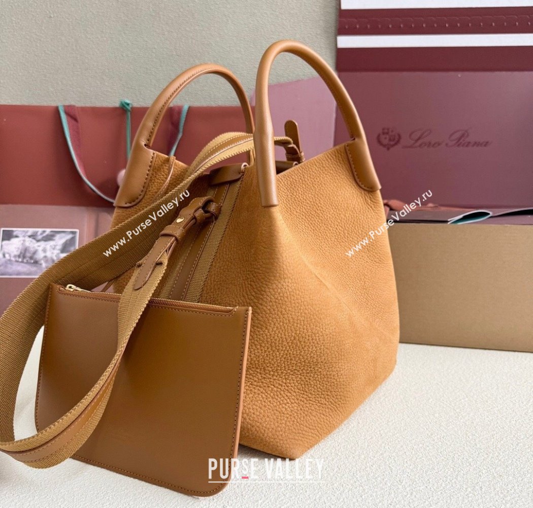 Loro Piana Large Bale Bucket Bag in Grained Nubuck Brown 2025 0925 (XLU-250925053)