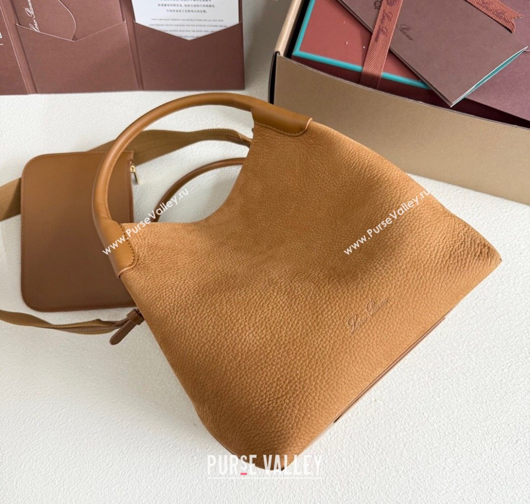 Loro Piana Large Bale Bucket Bag in Grained Nubuck Brown 2025 0925 (XLU-250925053)