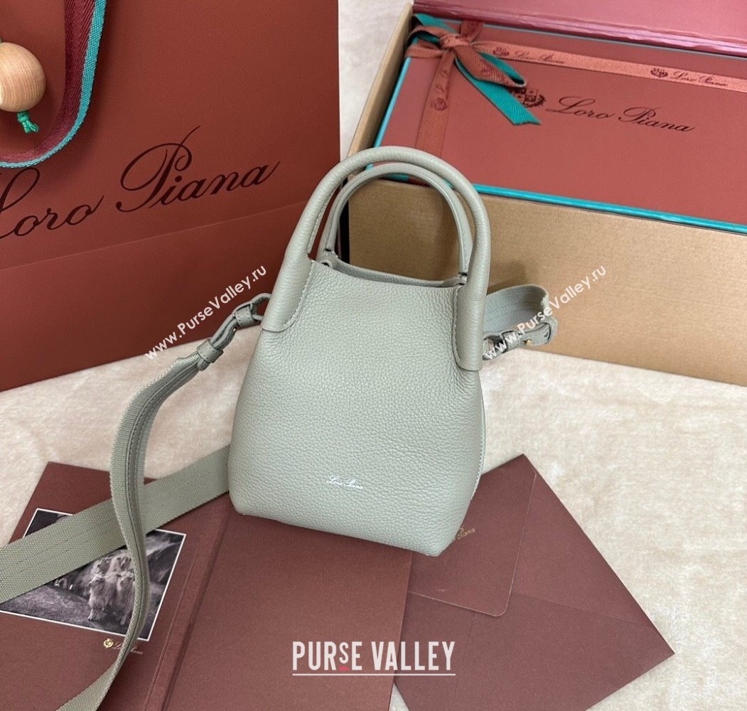 Loro Piana Small Bale Bucket Bag in Grained Calfskin Leather Dry Artemisia 2025 0925 (XLU-250925054)