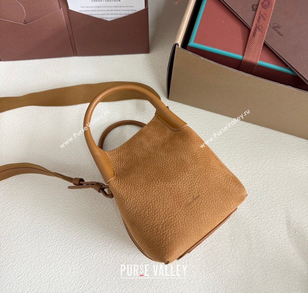 Loro Piana Micro Bale Bucket Bag in Grained Nubuck Brown 2025 0925 (XLU-250925048)