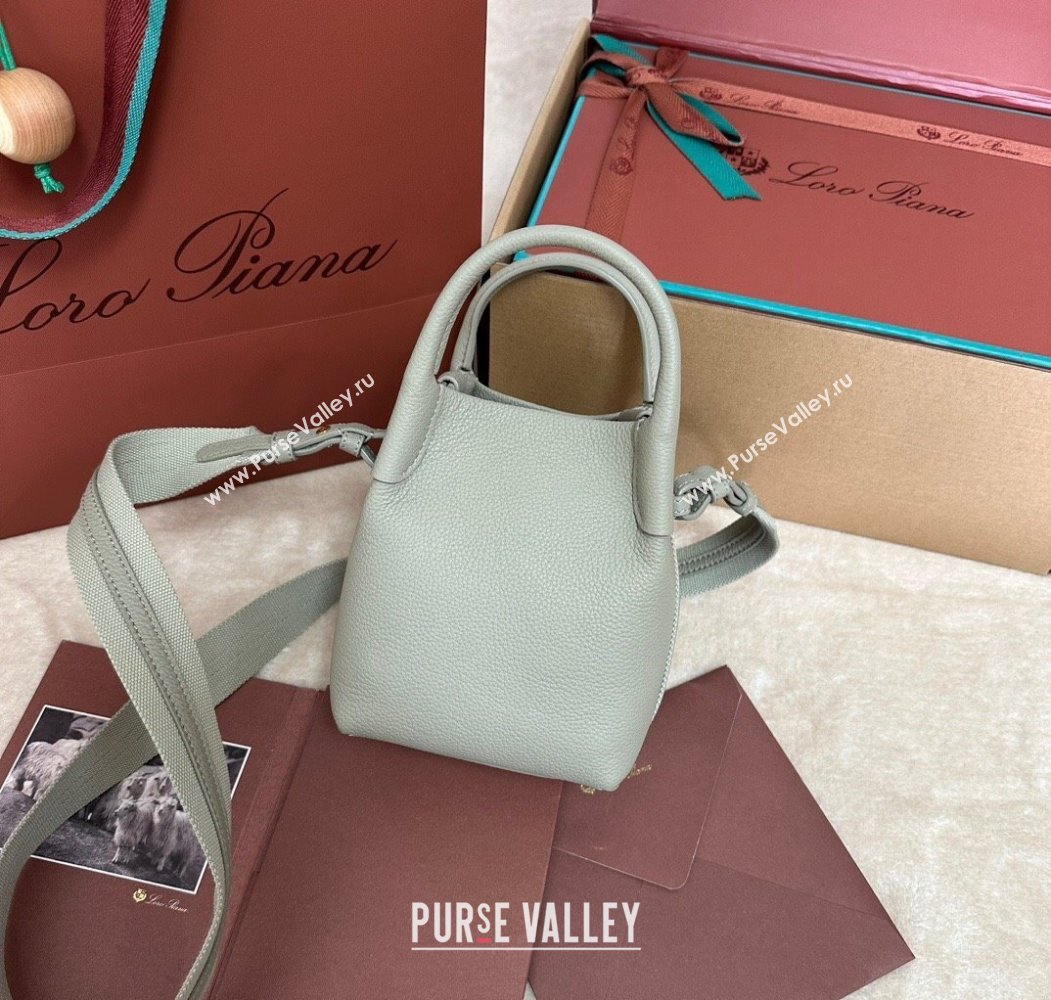 Loro Piana Small Bale Bucket Bag in Grained Calfskin Leather Dry Artemisia 2025 0925 (XLU-250925054)