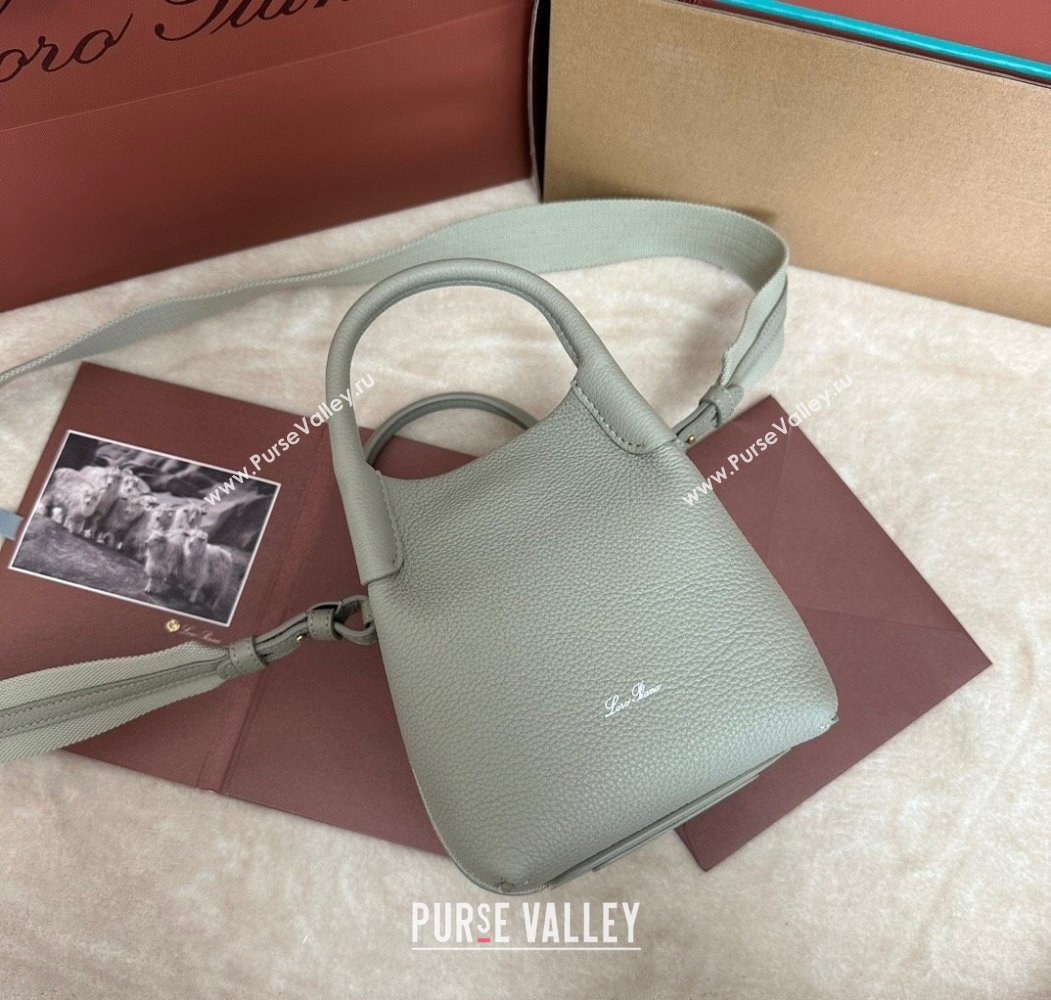Loro Piana Small Bale Bucket Bag in Grained Calfskin Leather Dry Artemisia 2025 0925 (XLU-250925054)
