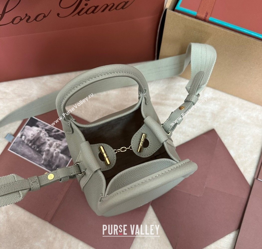 Loro Piana Small Bale Bucket Bag in Grained Calfskin Leather Dry Artemisia 2025 0925 (XLU-250925054)